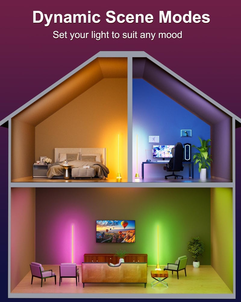 Keepsmile Smart RGB LED Corner Floor Lamp,172 LEDs Bright Standing Lamps for Living Room with APP and Remote,Modern Floor Lamp with Music Sync and 16 Million Colors, Ambient Lighting for Bedroom Gold - Image 3